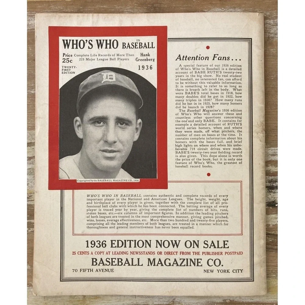 Vintage sports Baseball Magazine June 1936 Roger Cramer Ernest Lombardi